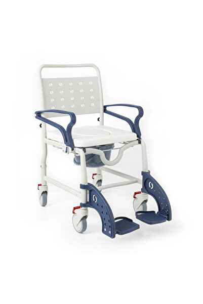 Comfort Plus Banyo Tuvalet Sandalyesi Lacivert|Soft Minderli,4 Frenli Teker,P...