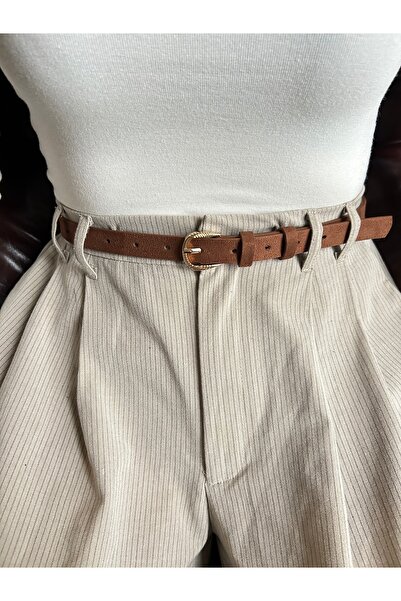 LİA KEMER حزام نسائي من الجلد المدبوغ بنمط حلقات مخططة مع إبزيم ذهبي، حزام للسترات والفساتين والسراويل