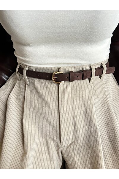 LİA KEMER حزام نسائي من الجلد المدبوغ بنمط حلقات مخططة مع إبزيم ذهبي، حزام للسترات والفساتين والسراويل