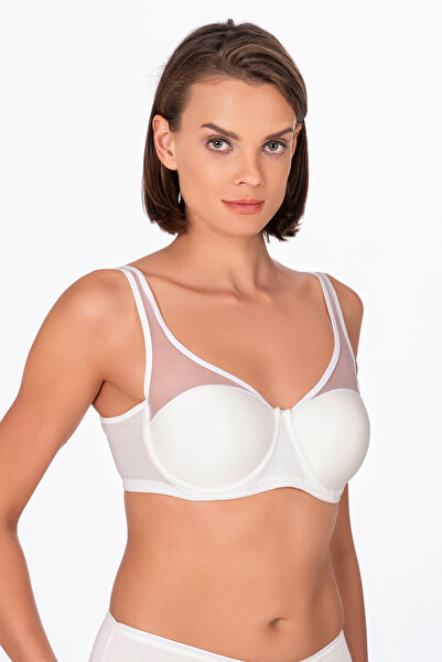 Kompedan Kadın Minimizer Toparlayıcı Sütyen – Şeffaf Tül Detaylı Ekru