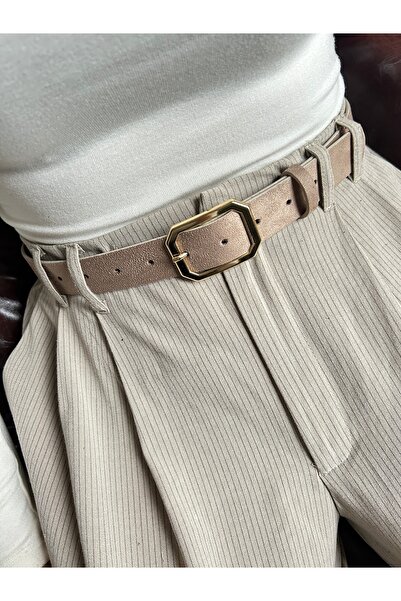 LİA KEMER حزام نسائي من جلد الغزال بنمط رباعي من تريس، حزام ذهبي بإبزيم، حزام للسترة، حزام للملابس، حزام للبنطلون