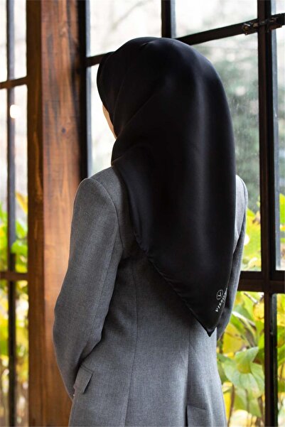Vissona 100% twill silk plain black color more solid exclusive series 90x90 scarf sewing method: hand stitching