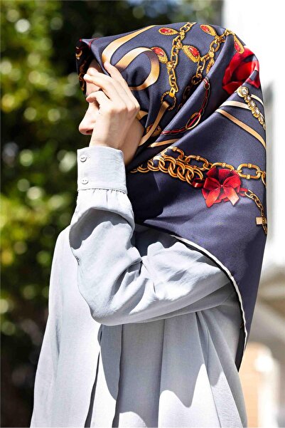 Vissona Μεταξωτή κορδέλα Twill, Μοτίβο αλυσίδας Καπνιστή 90x90 Ράψιμο στο χέρι