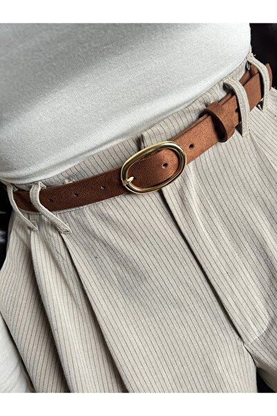 LİA KEMER Desire Ring Patterned Suede Women's Gold Buckle Belt Jacket Belt Dress Belt Trouser Belt