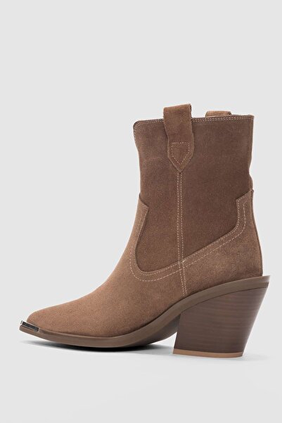 selin shoes Veona Genuine Leather Pointed Toe Women's Boots with Accessory Detail - Taba Suede