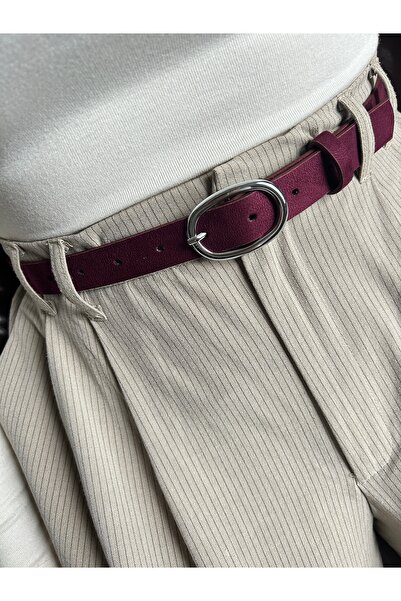 LİA KEMER Desire Ring Patterned Suede Women's Silver Buckle Belt Jacket Belt Dress Belt Trouser Belt