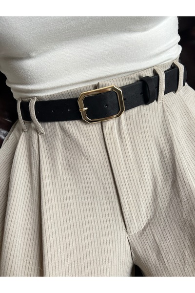 LİA KEMER Trace Quadrilateral Patterned Suede Women's Gold Buckle Belt Jacket Belt Dress Belt Trouser Belt