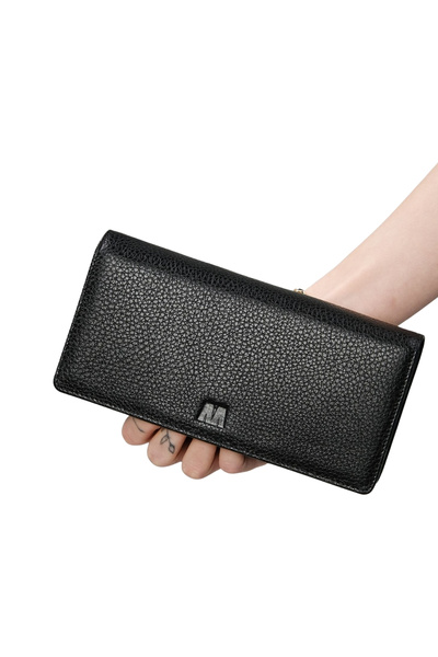 MFT Leather Design Black Leather Phone Wallet - Genuine Golden, with Phone Compartment