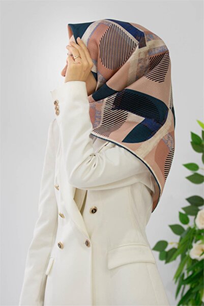 Vissona 100% твіл, шовк, геометричний візерунок, темно-синій - візоновий колір, 90x90, шарф, крайовий шов, ручне шиття