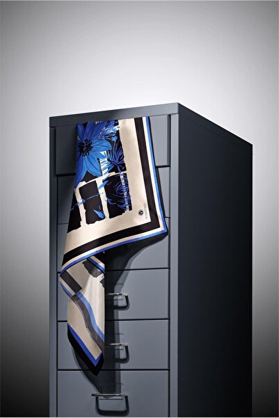 Vissona 100% twill silk with floral and geometric pattern s Cobalt black colored 90x90 scarf sewing method: hand sewing