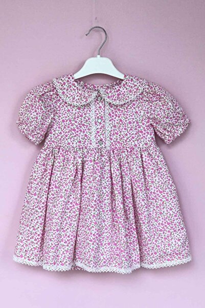 Bertuğ Bebek Dantel Detaylı Bebe Yaka Kız Çocuk Bebek Çiçekli Poplin Pembe El...