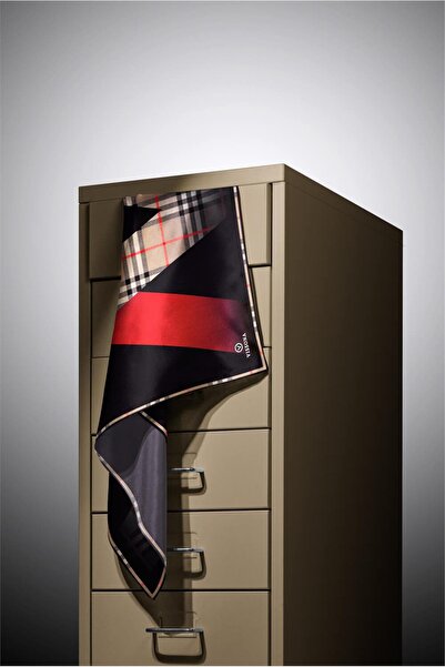 Vissona Red Black Plaid Pattern Twill Silk Scarf - 90X90, Hand Sewn Shape