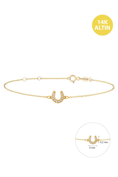 KURSHUNI Taşlı Nal, 14 Ayar Altın Bileklik