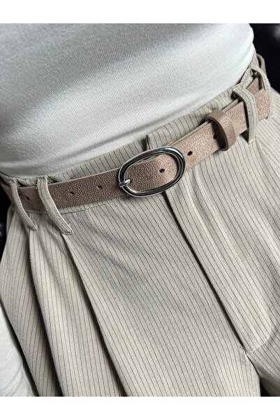 LİA KEMER Desire Ring Patterned Suede Women's Silver Buckle Belt Jacket Belt Dress Belt Trouser Belt