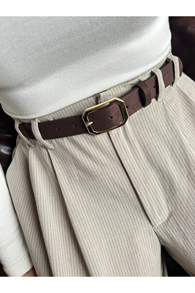 LİA KEMER Trace Quadrilateral Patterned Suede Curea pentru femei cu cataramă ...