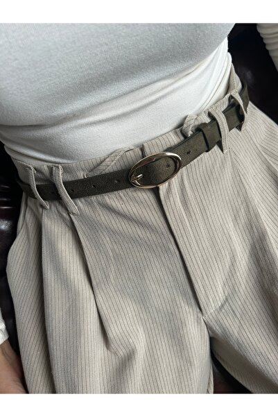 LİA KEMER Eminent Long Ring Patterned Suede Women's Gold Buckle Belt Jacket Belt Dress Belt Trouser Belt