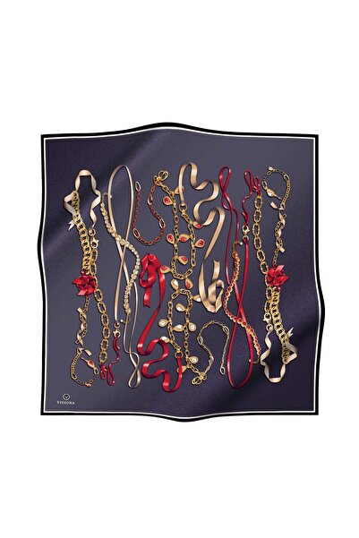 Vissona Μεταξωτή κορδέλα Twill, Μοτίβο αλυσίδας Καπνιστή 90x90 Ράψιμο στο χέρι