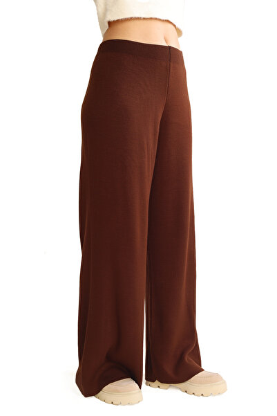 Rays Acı Kahve Geniş Paça Triko Kadın Pantolon 23274