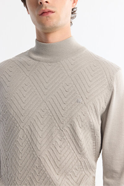 Avva Men's Grey Half Turtleneck Jacquard Wool Blend Knitwear Regular Fit Sweater A42Y5021