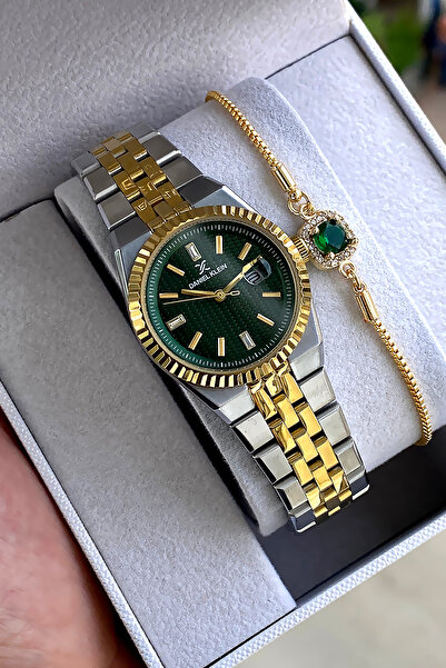 Daniel Klein %100 Orijinal Altın Gümüş Renk Kordon Yeşil Kadran Kadın Kol Saati Özel Seri Bileklik Hediyeli