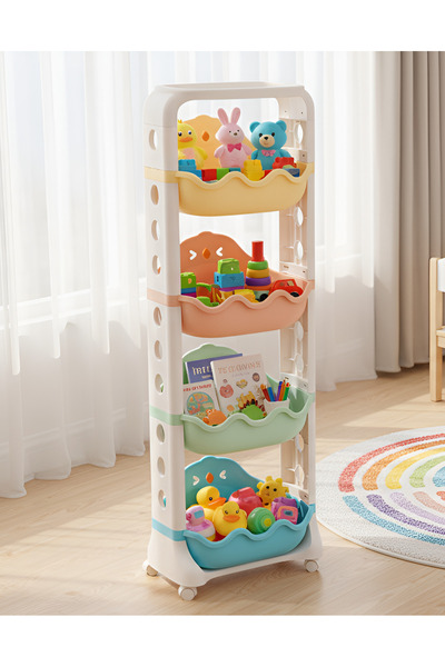 Cozy Nest 4-Tier Kids Toy Storage Organizer with Wheels Plastic Bins for Playroom Bedroom and Nursery