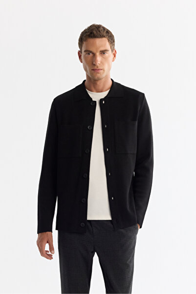 Avva Men's Black Polo Neck Buttoned Wool Blend Regular Fit Cardigan A42Y5048