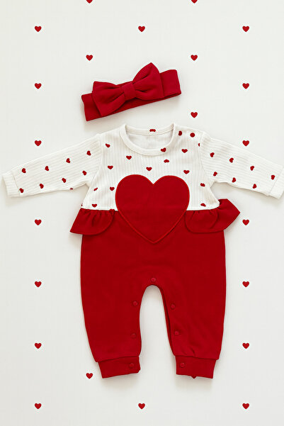 AKİ MODA KİDS Baby Girl Heart Detailed Snap Bandana Jumpsuit