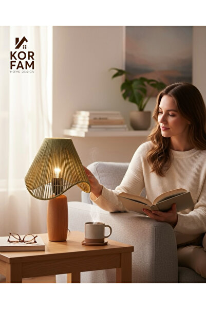 KorFam Wavy Lampshade - Wicker Handmade Bohemian Asymmetrical Shaped Rustic Lampshade with Wooden Legs