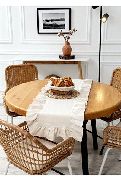 cotton maison Natural Frilly Runner Vintage 40x110 Cm