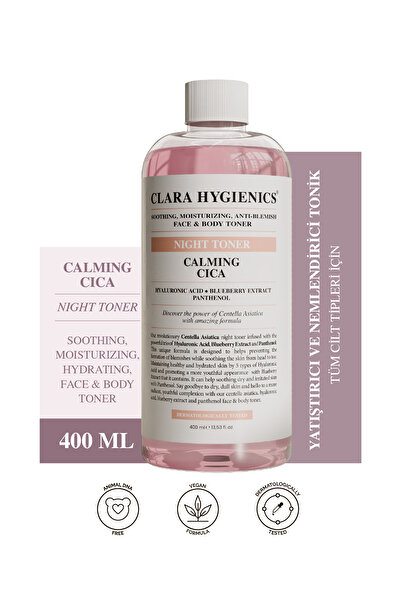 Clara Hygienics Calming Cica Leke Karşıtı Tonik 400ml – Yatıştırıcı Nemlendirici Ton Eşitleyici Vegan (Yüz Ve Vücut)