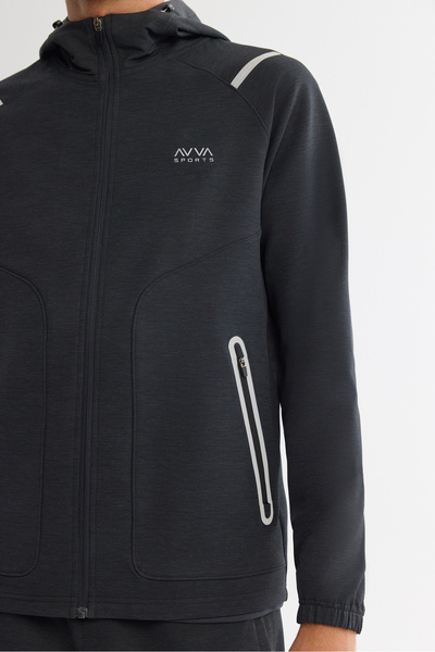 Avva Ανδρικό φούτερ με κουκούλα με φερμουάρ, ελαστάνη κανονική εφαρμογή A42Y1353