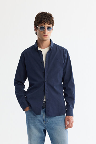 Avva Чоловіча синя сорочка з ґудзиками на комірі, легка в прасуванні, смугаста, slim fit, A42Y2098