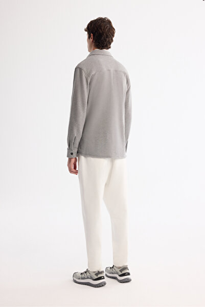 Avva Erkek Gri Klasik Yaka Pamuklu Jersey Comfort Fit Gömlek Ceket A42Y2176