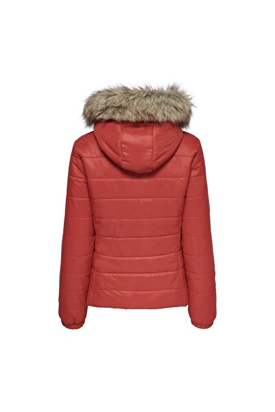 ONLY Fur Padded Women's Red Hooded Coat