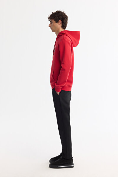 Avva Men's Red Hooded Cotton Printed Elastane Regular Fit Sweatshirt A42Y1322