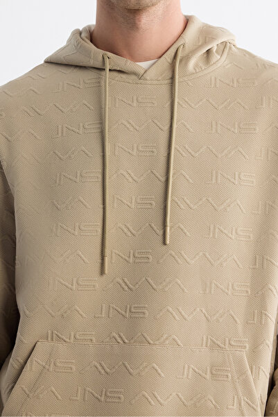 Avva Ανδρικό φούτερ με κουκούλα σε μπεζ χρώμα με εμπριμέ ελαστάνη Regular Fit A42Y1332