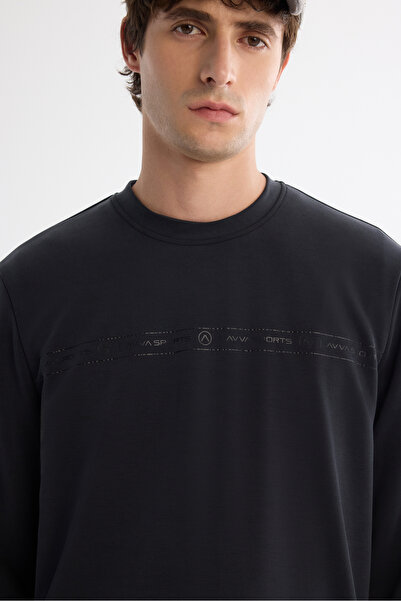 Avva Men's Anthracite Crew Neck Printed Soft Touch Regular Fit Sweatshirt A42Y1307