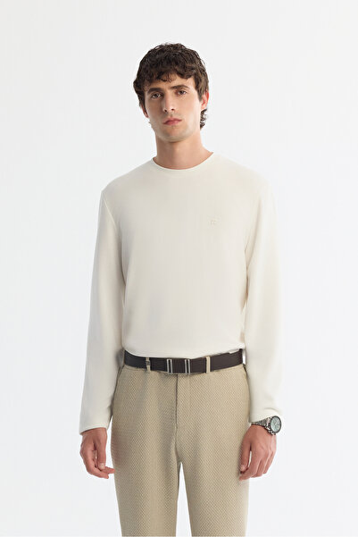 Avva Men's Ecru Crew Neck Cotton Basic Regular Fit Sweatshirt A42Y1350