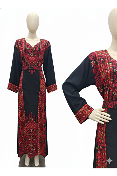 TRANDNIUM فستان نسائي، مجموعة تصميم أصيل مطرزة على الطراز الفلسطيني التقليدي ...