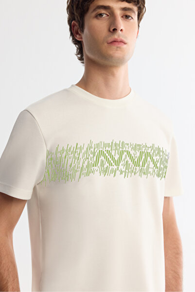 Avva Ανδρικό μπλουζάκι Ecru Crew Neck Interlock Elastane Regular Fit T-Shirt A42Y1005