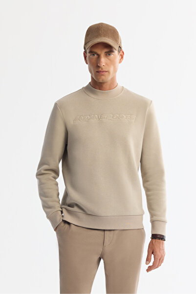 Avva Ανδρικό φούτερ με λαιμόκοψη με 3 κλωστές με στάμπα κανονικής εφαρμογής A42Y1306