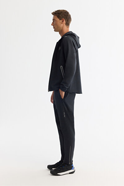 Avva Ανδρικό μαύρο ελαστικό στη μέση με εμπριμέ φερμουάρ Φούτερ με ελαστικό ελαστικό κορδόνι κανονικής εφαρμογής A42Y3420