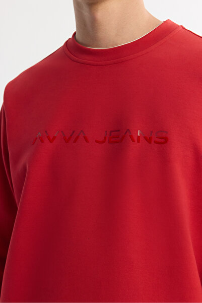 Avva Мъжка червена велосипедна блуза с памучен принт и еластан, с редовна кройка A42Y1221