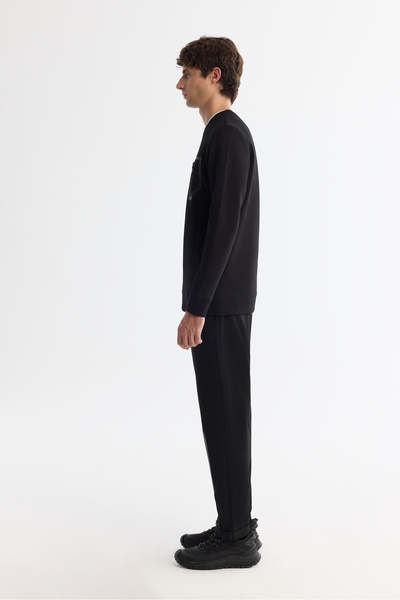 Avva Men's Black Crew Neck Cotton Printed Elastane Regular Fit Sweatshirt A42Y1240