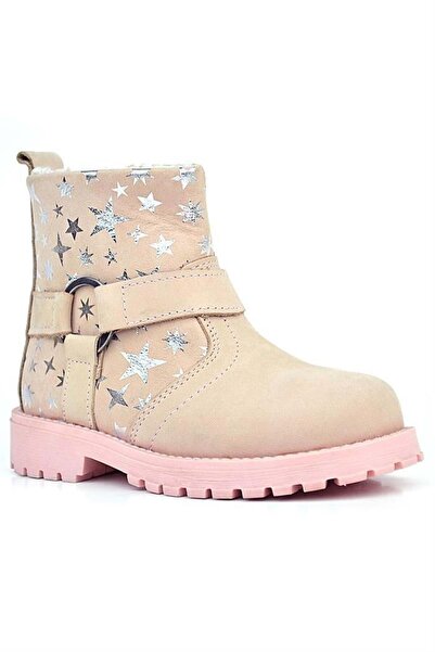 Rakerplus Chiron Genuine Leather Powder Star Patterned Zippered Fur Girl's Boots