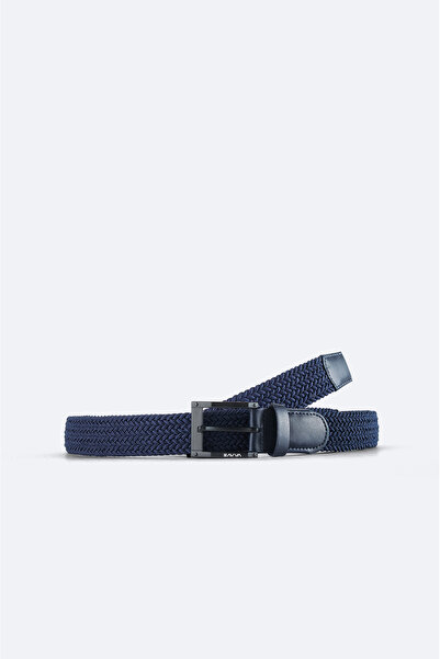 Avva Men's Navy Blue Leather Belt - 100% Knitted, A41y9320