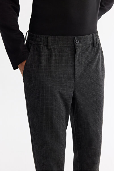 Avva Men's Black Side Elastic Pleated Plaid Double Leg Slim Fit Trousers A42Y3043