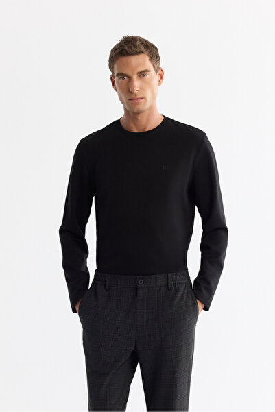 Avva Men's Black Crew Neck Cotton Basic Regular Fit Sweatshirt A42Y1350