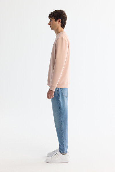 Avva Ανδρικό φούτερ με ροζ λαιμόκοψη από βαμβακερό ελαστάνη με στάμπα κανονικής εφαρμογής A42Y1221