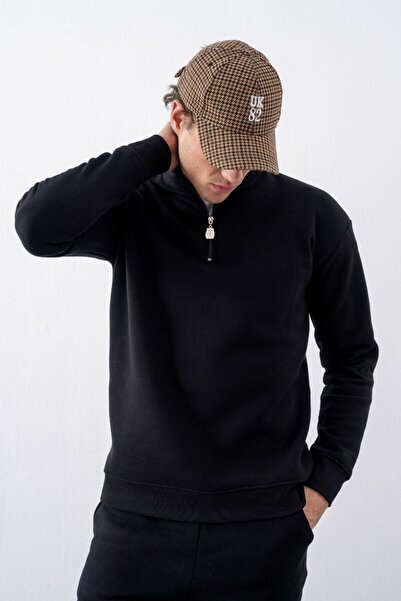 gothamvibes Erkek Siyah Fermuarlı Oversize Sweatshirt